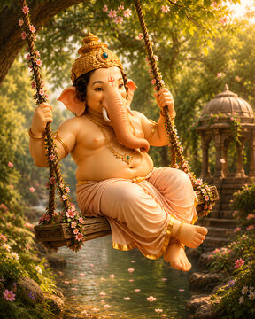 AI Generated Illustration for Happy Ganesh Chaturthi Festival for Invitation, Poster, Social Media Post Design Background