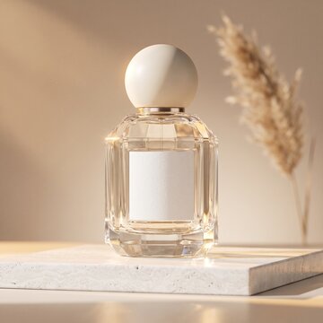 Premium crystal perfume bottle on elegant stone podium
