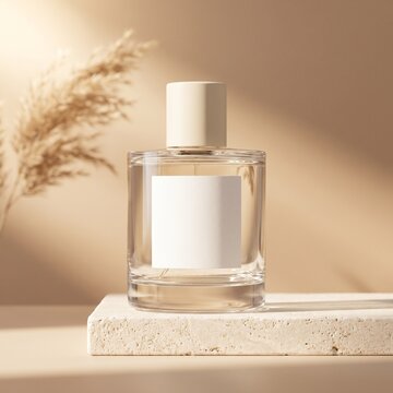 Premium glass perfume bottle with natural lighting