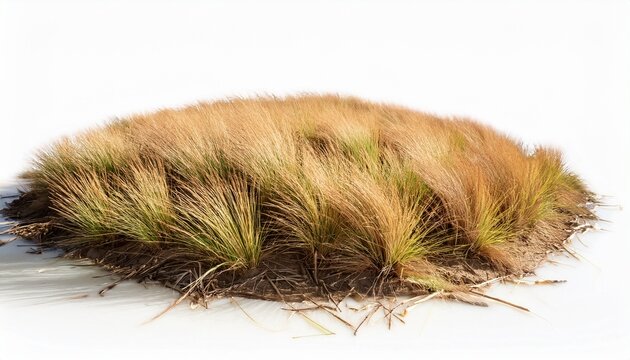 dry grass island on white background showing arid land patch with straw texture for desert landscape
