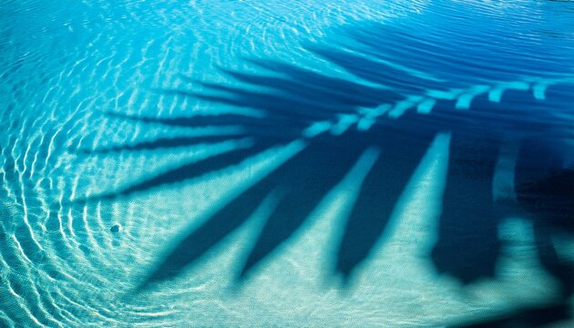 tropical leaf shadow on water surface shadow of palm leaves on blue water beautiful abstract background concept banner for summer vacation at the beach