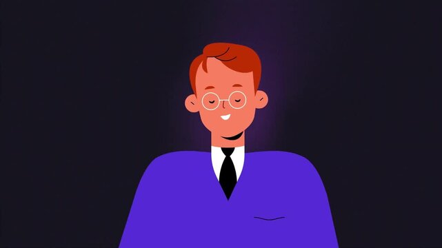 2D Animated Confident Young Businessman Talking Character Motion Graphic Loop for Corporate Intro Videos Human Resources Explainer Videos Ads