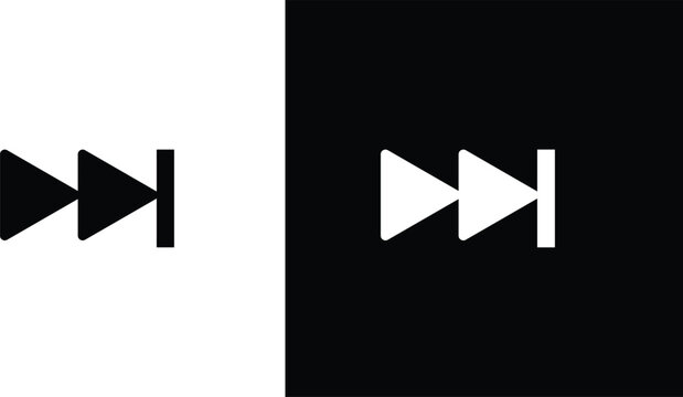black and white Fast forward icons. Media control buttons. Video player interface navigation symbol. Media player button and rewind concept