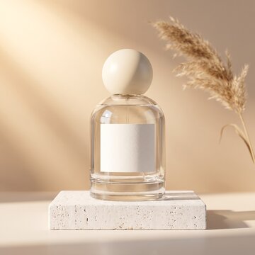 Premium glass perfume bottle with natural lighting
