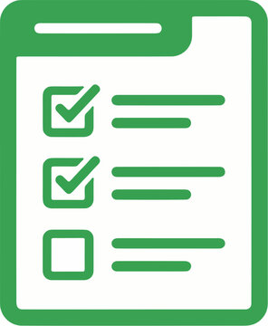 A stylized green checklist on a clipboard, with two of three tasks marked as complete, symbolizes progress and task management.