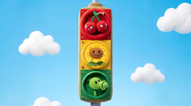 Creative traffic light with plant and fruit symbols