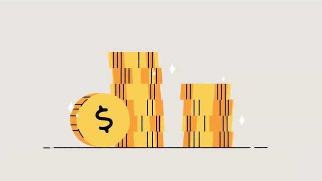 2D Animated Golden Coin Stacks Financial Wealth Accumulation Concept Motion Graphics Loop for Investment Banking and Accounting Explainer Videos