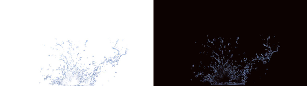 Dynamic water spray mist cloud effect isolated on black and white background