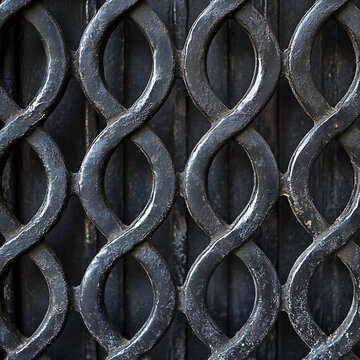 Intricate Wrought Iron Gate Pattern with Decorative Metal Details.