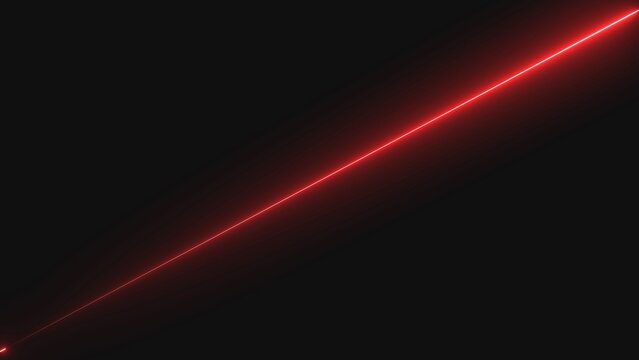 A single bright diagonal red neon laser light beam glowing on a dark black background texture