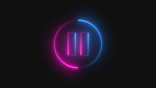 A neon pause button on a transparent background with a black surrounding area