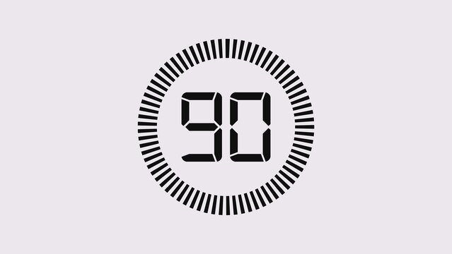 Black digital countdown timer icon showing ninety seconds isolated on a clean transparent background