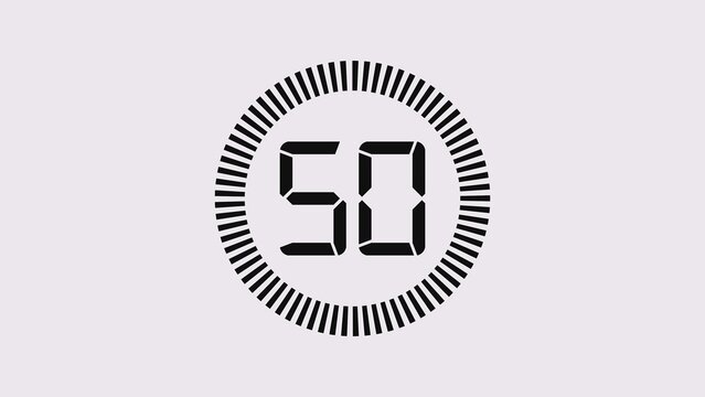Black digital timer icon showing fifty seconds or minutes isolated on a plain transparent background
