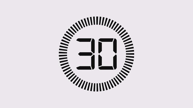 Black digital timer icon showing thirty seconds or minutes with a circular dashed progress indicator