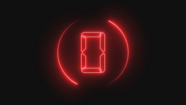 Glowing red digital number zero symbol with a light circle frame isolated on a dark background