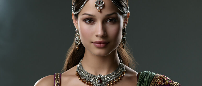 Beautiful woman in traditional dress with jewelry