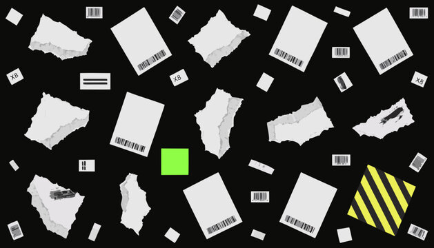 Shipping labels and barcode collection. Logistics tracking stickers for warehouse supply.