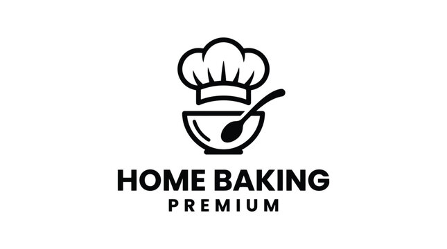 Elegant chef hat and spoon logo for home baking business.