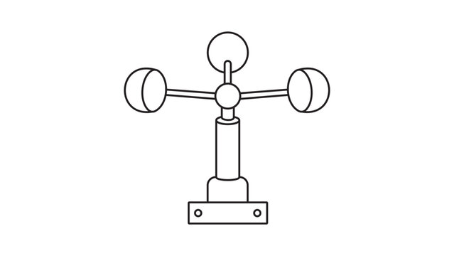Hand-drawn anemometer vector icon illustration with an editable stroke for precise wind velocity tracking, ideal for professional meteorology reports and atmospheric science presentations.