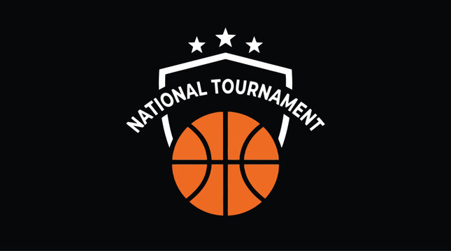 Basketball tournament logo with stars and ball design.