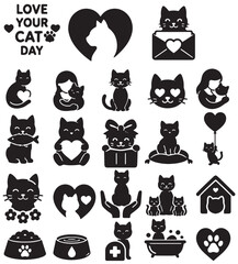 Obraz premium Black Cat Silhouettes And Related Icons On A White Background For Pet Lovers