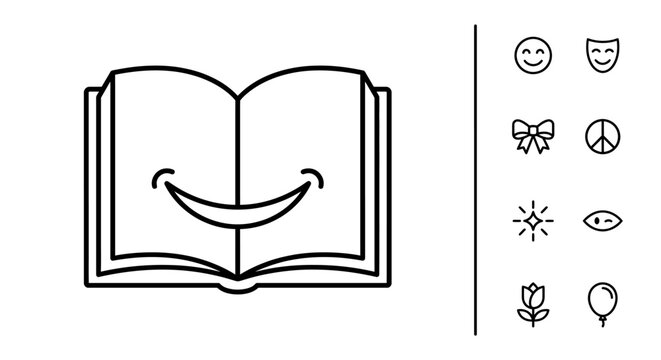 Open Book with Smiling Face Icon Set