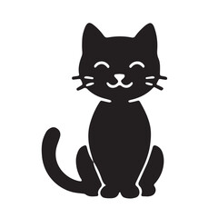 Cute Sitting Cat Silhouette Flat Vector Icon © Ameli