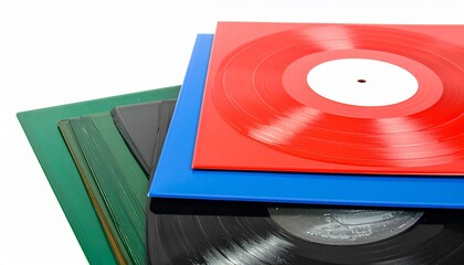 Fototapeta premium Vinyl records shine with nostalgic clarity, radiating resilience, rhythm, and heritage; a vivid emblem of music, memory, and transformation within sound.