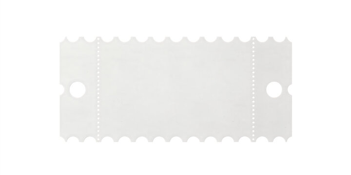 Blank white ticket with perforated edges and holes isolated on a transparent background paper