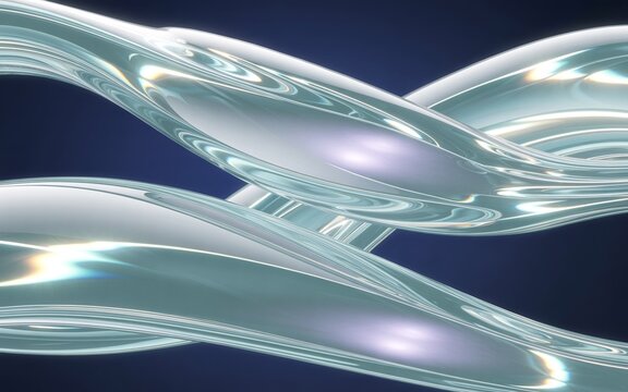 Iridescent transparent glass ribbons abstract background