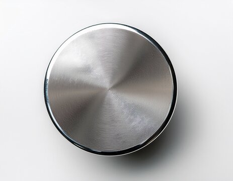 blank silver button badge or round metallic pin mockup with customizable surface top view and white background