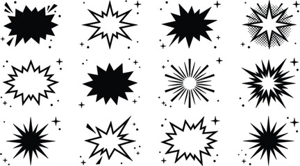 Retro comic book explosion starburst speech bubbles vector silhouette set © Hossain