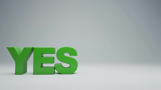 Yes word in white text on green background with long shadow flat design pulsing animation