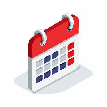 Isometric desk calendar icon with red header.