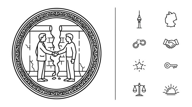 German Reunification Concept Illustration with Berlin Wall and Icons