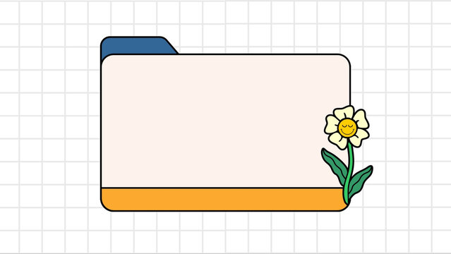 Cute Folder Frame Template with Smiling Flower on Grid Background