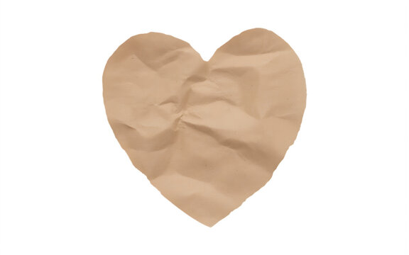 Crumpled Heart Shape Paper Texture on Black isolated on a transparent background brown