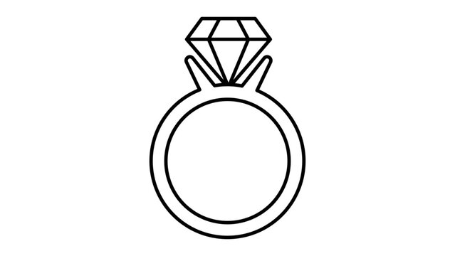 Luxury diamond engagement ring vector icon with editable stroke and adjustable line weight. This clean hand-drawn illustration of a solitaire ring is perfect for wedding branding and romance art.