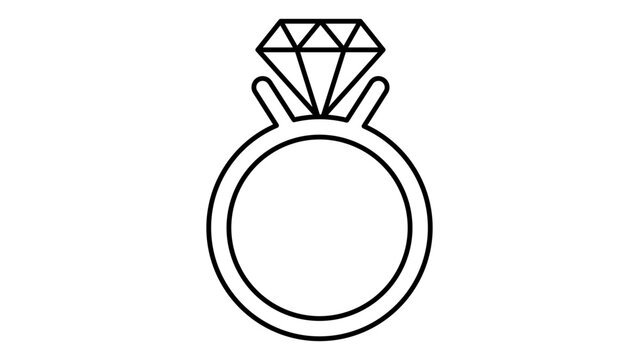 Elegant engagement ring vector icon with editable stroke featuring a sparkling diamond solitaire. This hand-drawn illustration with adjustable line weight is ideal for wedding and romance design.