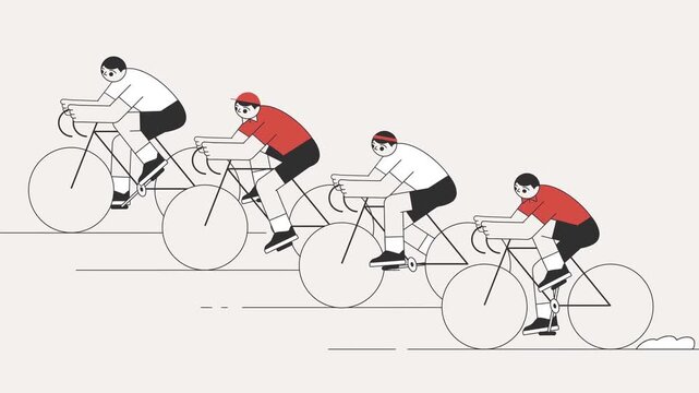Professional Cyclists Group Racing on Road 2D Animation &ndash; Bicycle Marathon, Sports Fitness, Cycling Competition, and Healthy Lifestyle Concept