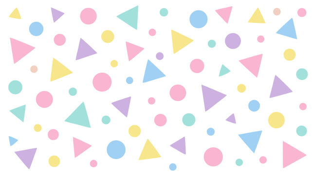 Playful pastel confetti vector pattern with scattered triangles and circles, joyful geometric party background for birthdays, invitations, wrapping paper, kids decor, events, and celebrations
