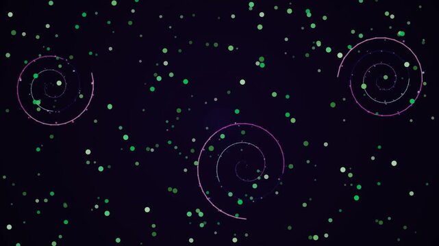 Swirling green circles on dark backdrop with pink spiral accents creating a captivating and dynamic space scene modern vector art