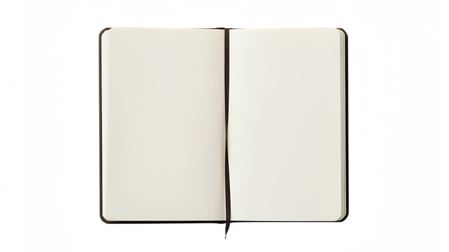 Open blank notebook with cream pages and black ribbon isolated on a transparent background de