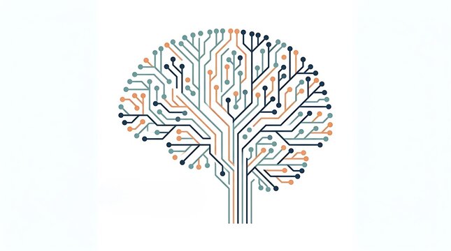 Artificial Intelligence Brain Concept Graphic with Circuit Board Tree Pattern Design