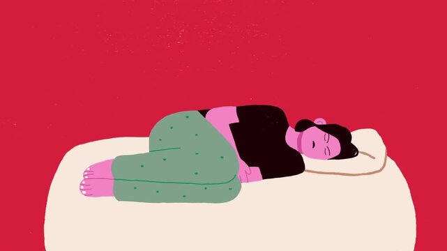 Person Lying Down and Sleeping in Bed 2D Animation &ndash; Mental Health Burnout, Depression, Insomnia, and Morning Fatigue Concept