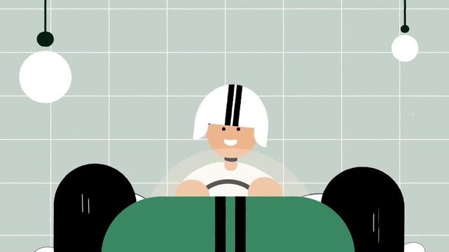 Racing Driver in Cockpit Driving Sports Car 2D Animation &ndash; Motorsport Championship, Formula Race, Speed, and Fast Track Adventure Concept
