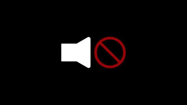 Muted Speaker Icon Animation on Transparent Background, Digital Audio Disabled UI Motion Graphic, 4K Alpha Channel.