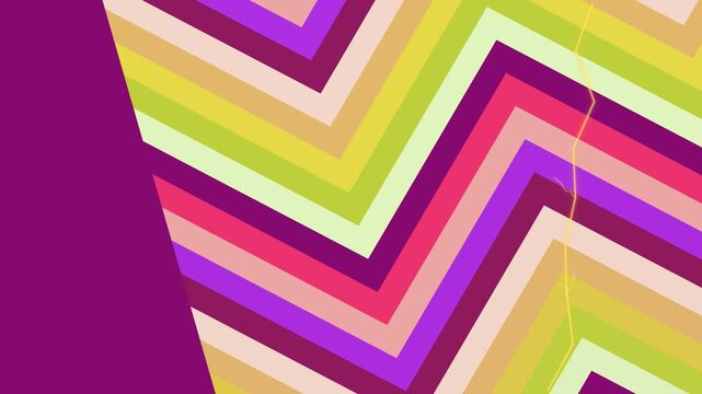 Vibrant zig zag pattern illustration in shades of purple pink yellow and green creating a dynamic and abstract geometrical background design