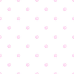 Seamless watercolor pattern with soft pink polka dots on white background. Simple and elegant classic design for textile prints, baby apparel, wrapping paper, and creative scrapbooking. © Natalia