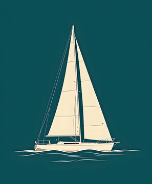 Elegant sailboat glides across calm teal ocean waters with full sails